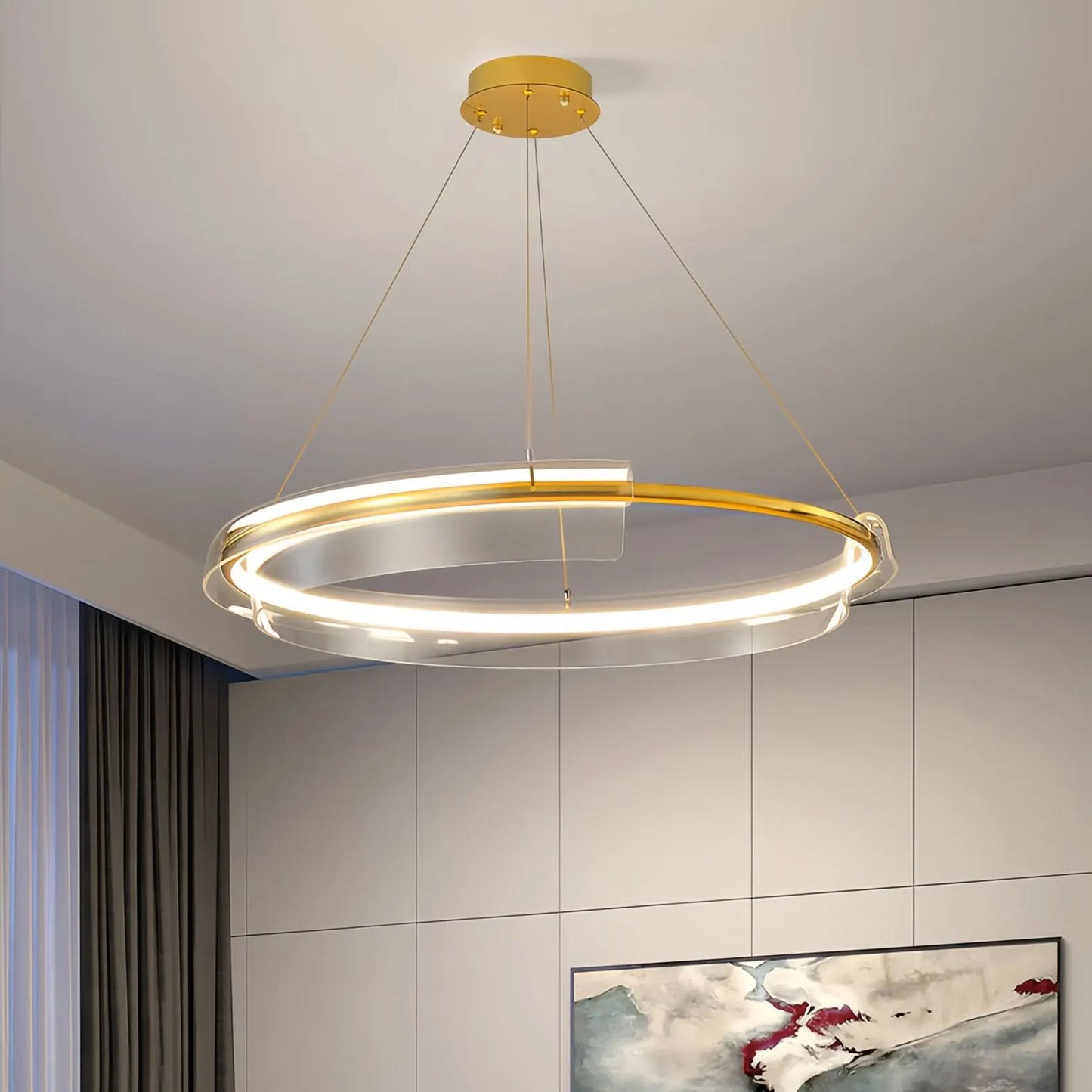 Antizer Iron Acrylic Circular Chandelier for Living Room