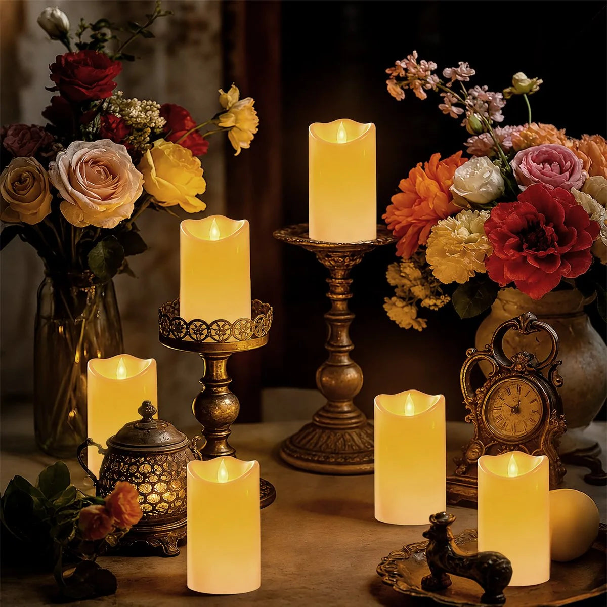 Antizer Ivory Outdoor Waterproof Pillars Flameless Candle 12 Pack × 12