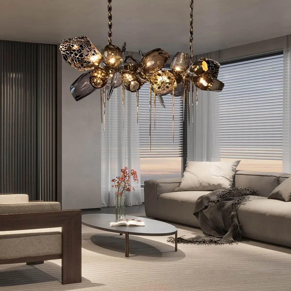 Antizer Kallisto Sculptural Glass Chandelier for Dining Room