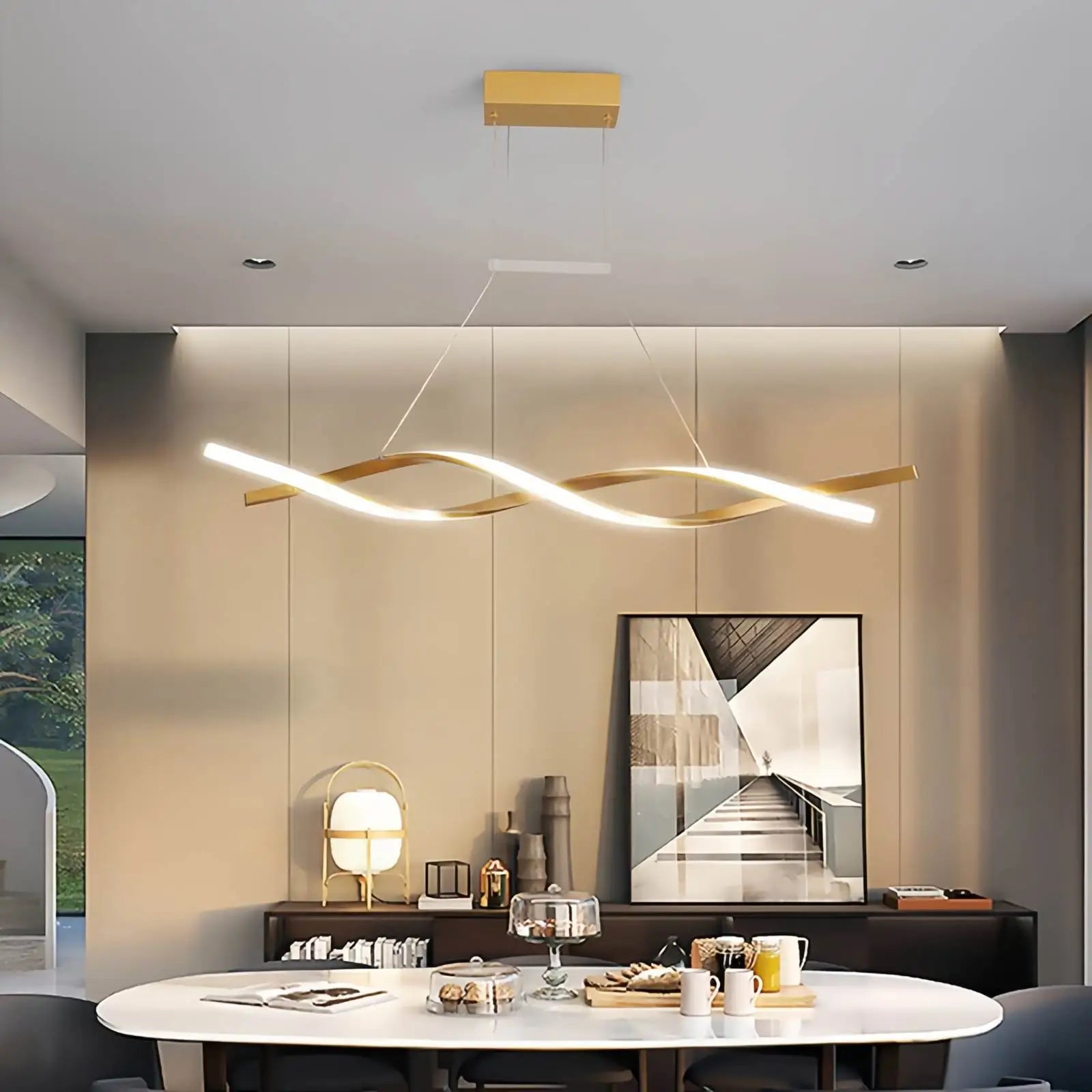 Antizer LED Linear Wave Chandelier for Dining Room