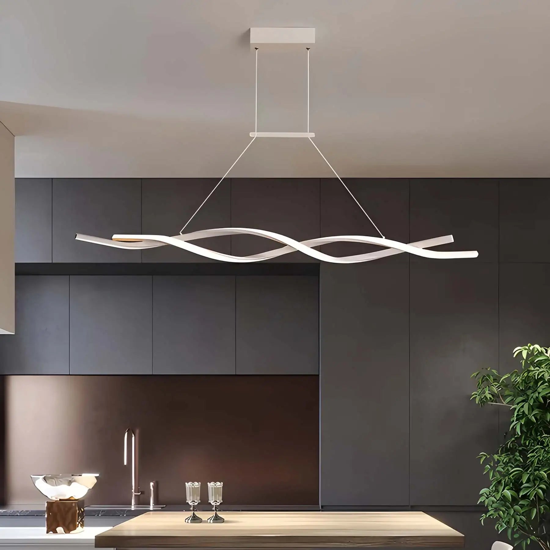 Antizer LED Linear Wave Chandelier for Dining Room