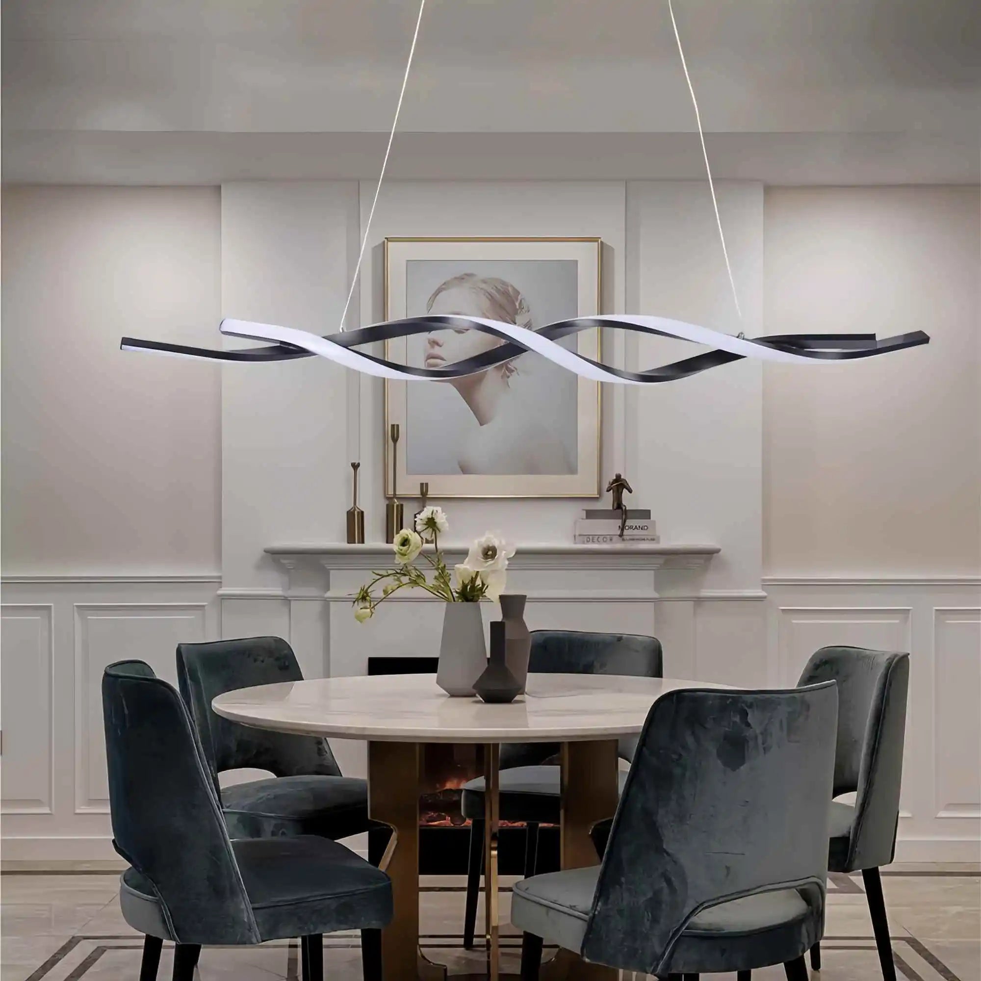 Antizer LED Linear Wave Chandelier for Dining Room