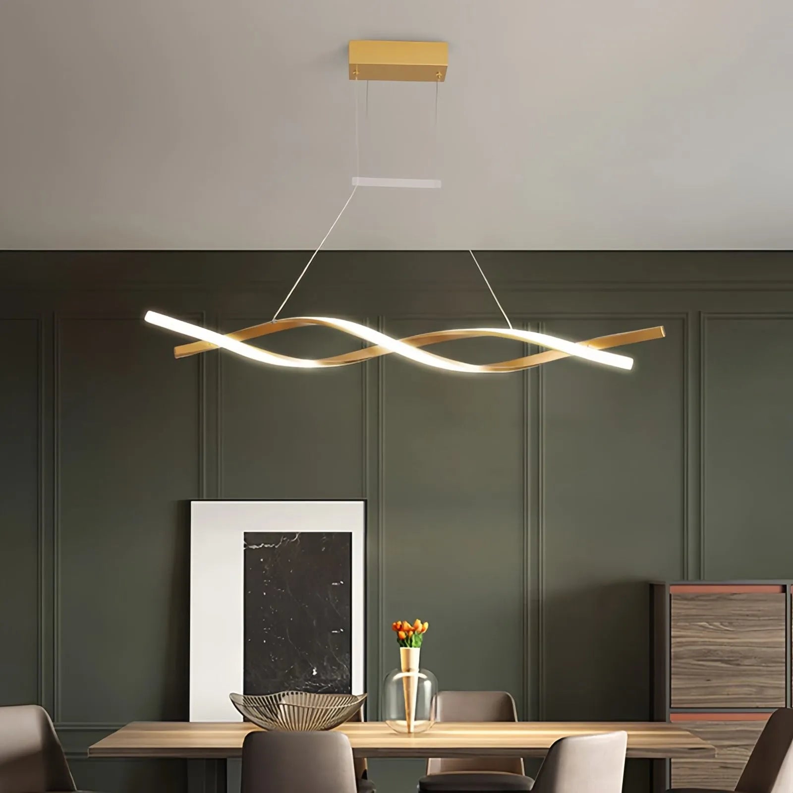Antizer LED Linear Wave Chandelier for Dining Room