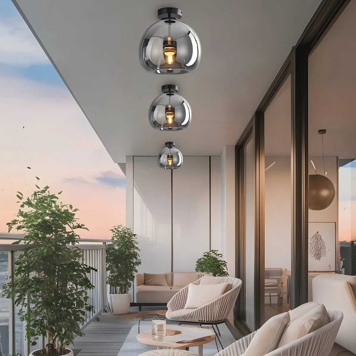 Vintage Glass Semi-Flush Ceiling Light for Entryway