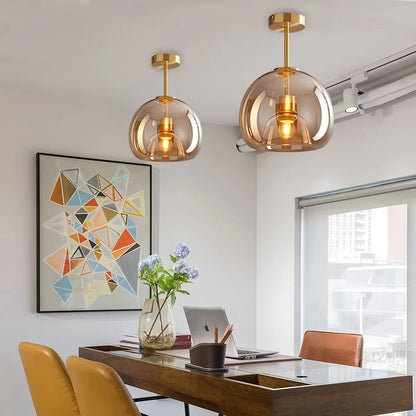 Vintage Glass Semi-Flush Ceiling Light for Entryway