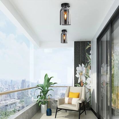 Vintage Glass Semi-Flush Ceiling Light for Entryway