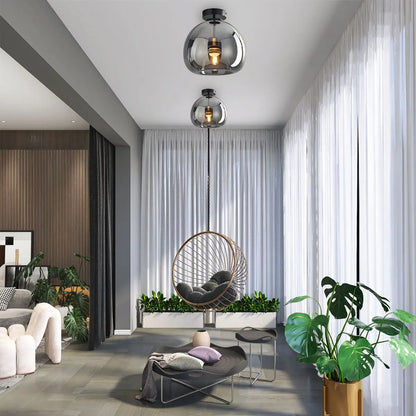 Vintage Glass Semi-Flush Ceiling Light for Entryway