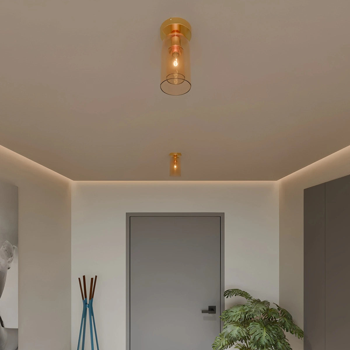 Vintage Glass Semi-Flush Ceiling Light for Entryway