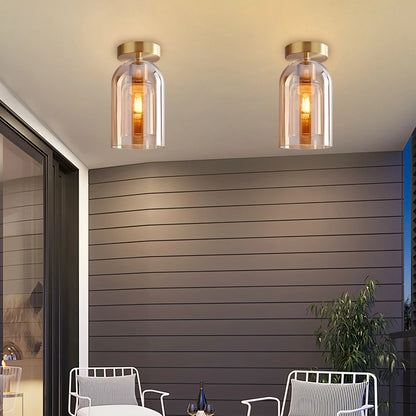 Vintage Glass Semi-Flush Ceiling Light for Entryway