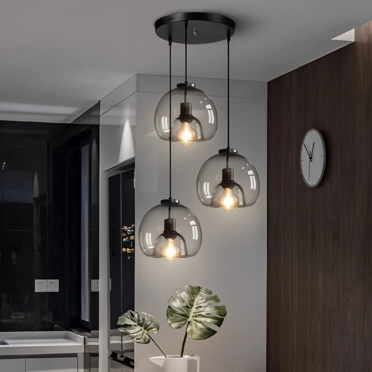 Antizer Smoky Grey Glass Pendant Light