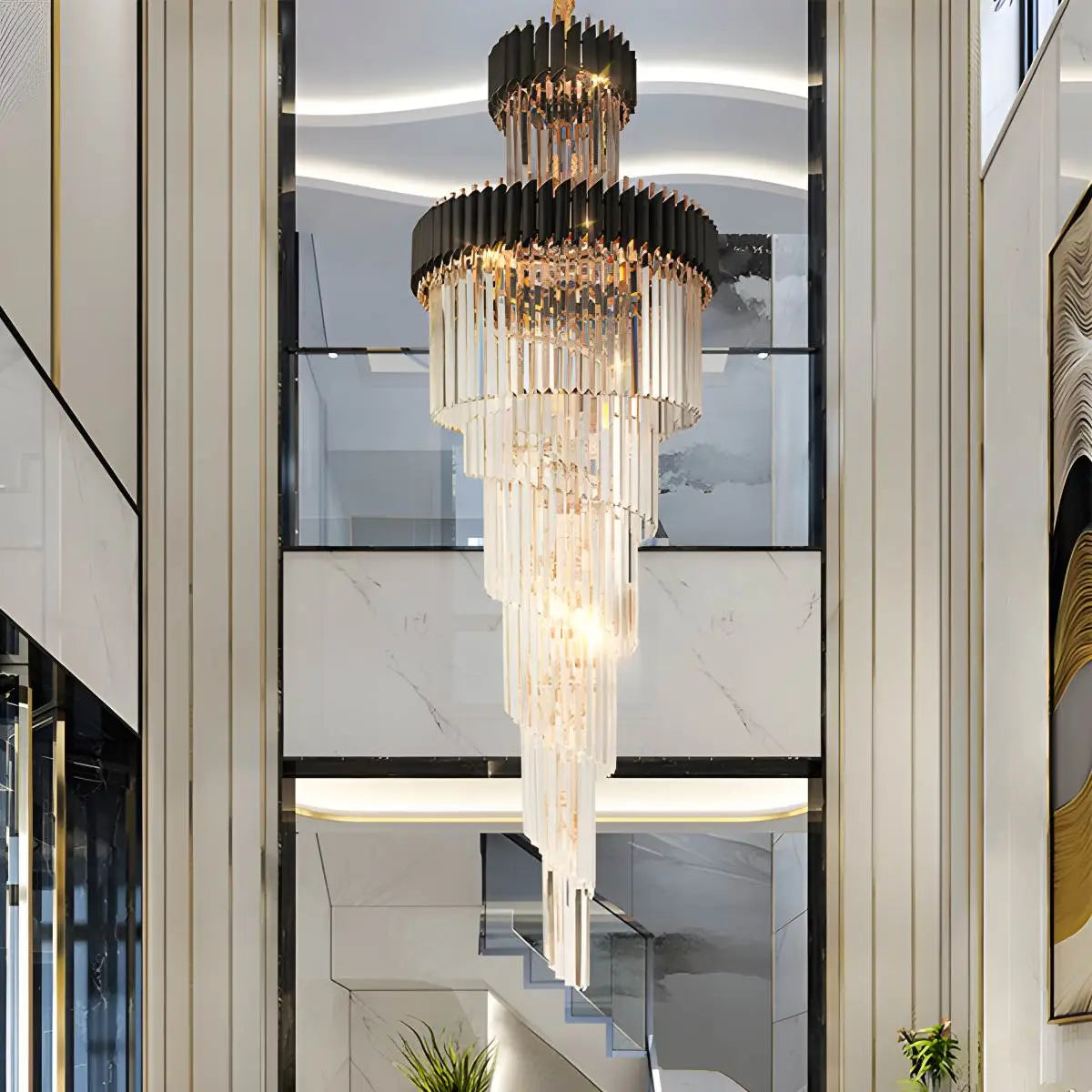 Antizer Large Luxury Crystal Long Chandelier