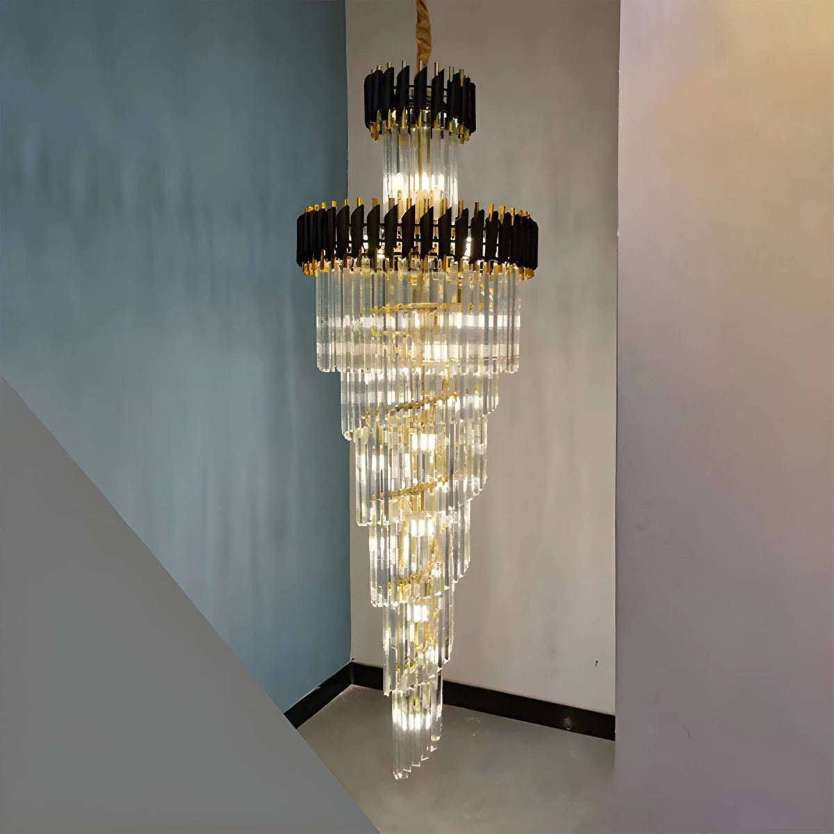 Antizer Large Luxury Crystal Long Chandelier