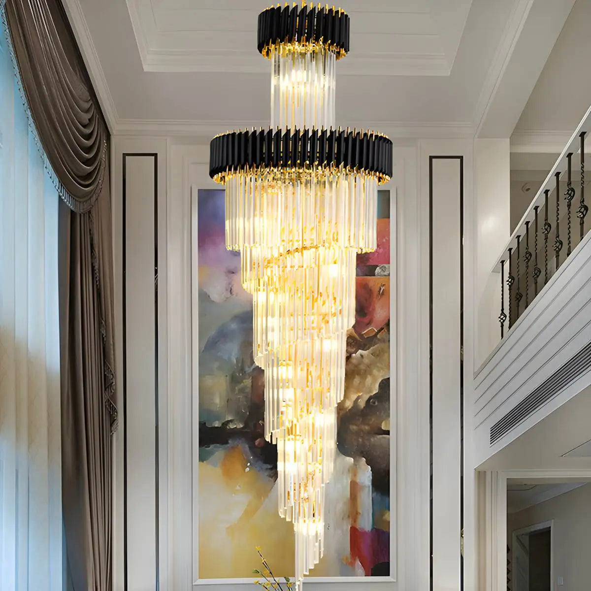 Antizer Large Luxury Crystal Long Chandelier