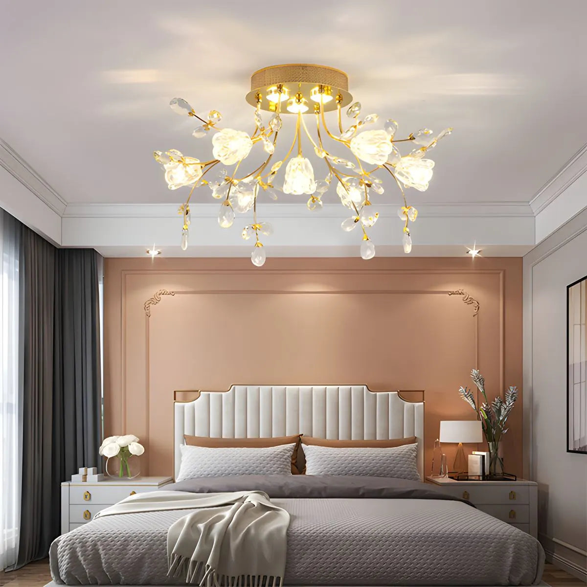 Antizer Lily Art Deco Flower Ceiling Light for Bedroom