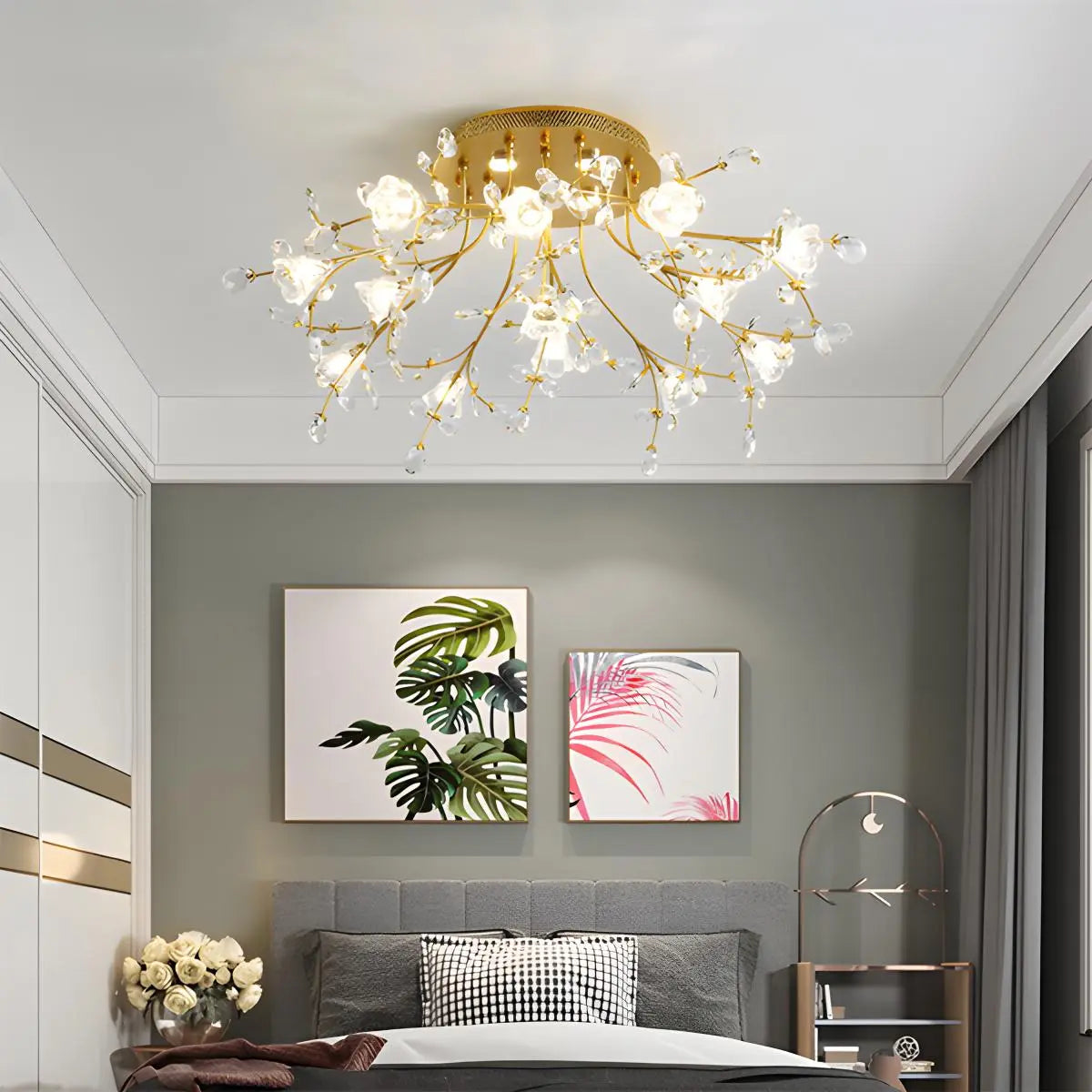 Antizer Lily Art Deco Flower Ceiling Light for Bedroom