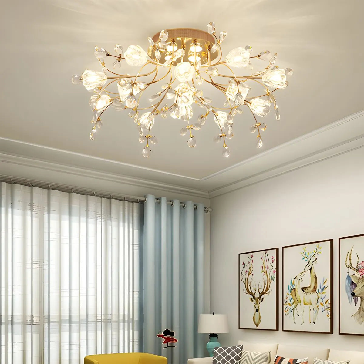 Antizer Lily Art Deco Flower Ceiling Light for Bedroom
