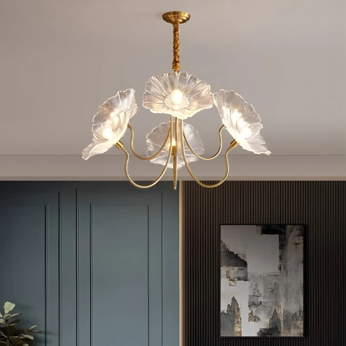 Antizer Lotus Leaf Glass Chandelier for Living Room