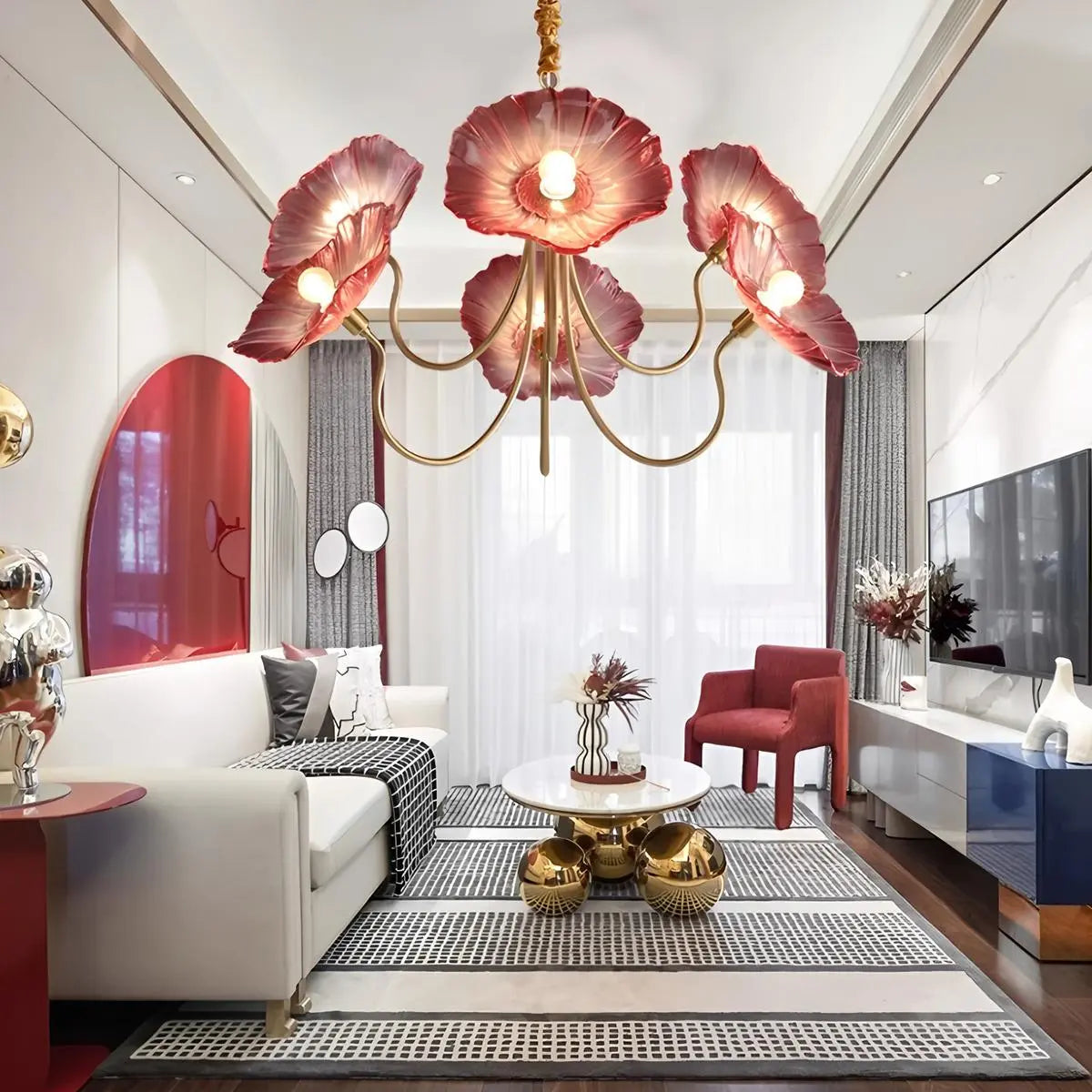 Antizer Lotus Leaf Glass Chandelier for Living Room