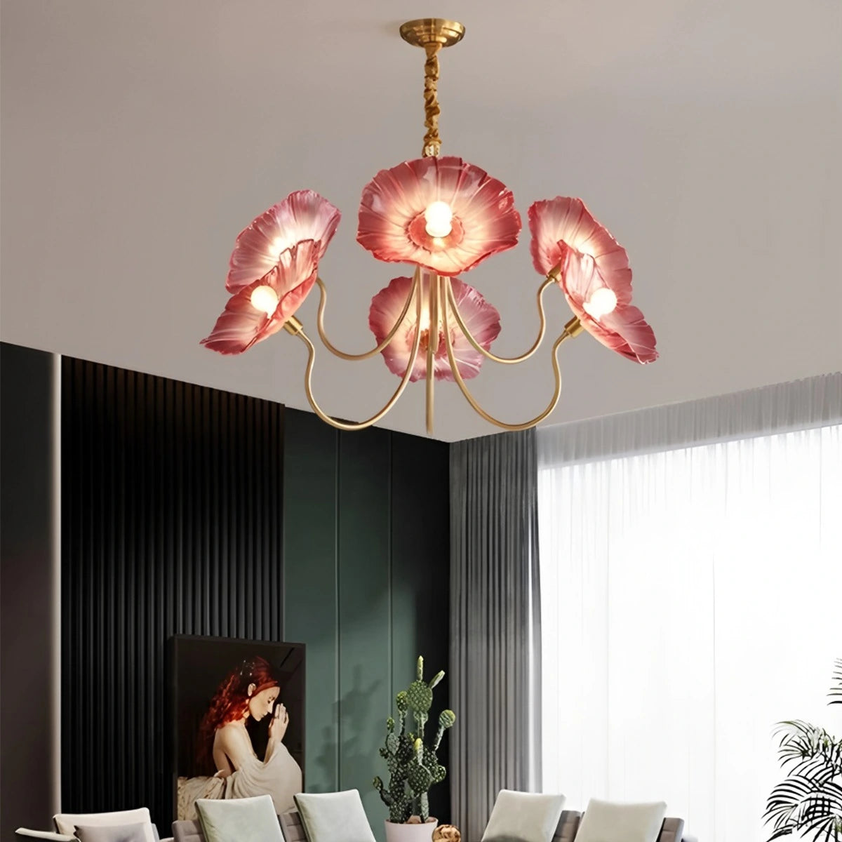 Antizer Lotus Leaf Glass Chandelier for Living Room