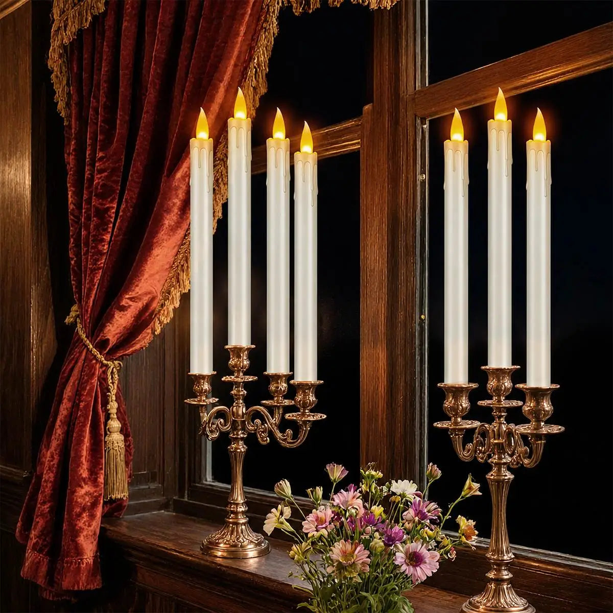Antizer Lvory Drip Flameless Taper Candle 24 Pack × 16