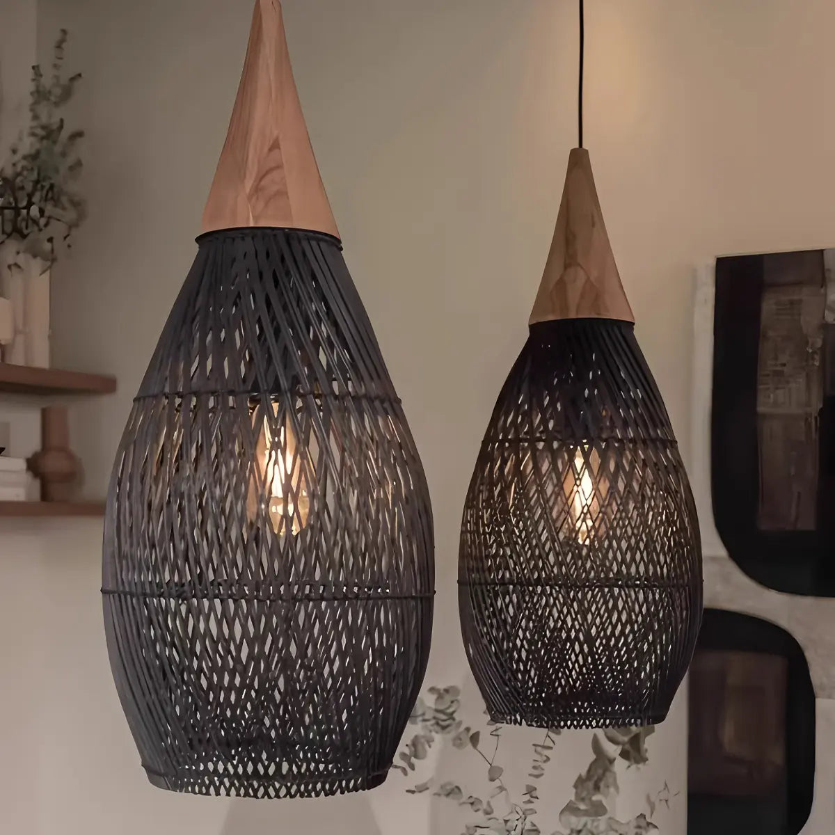 Antizer Rattan Lantern Pendant Light for Dining Room