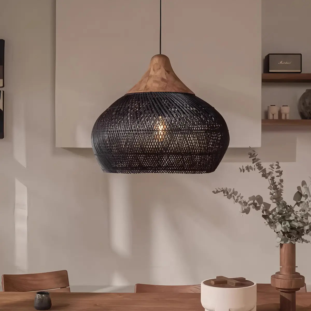 Antizer Rattan Lantern Pendant Light for Dining Room