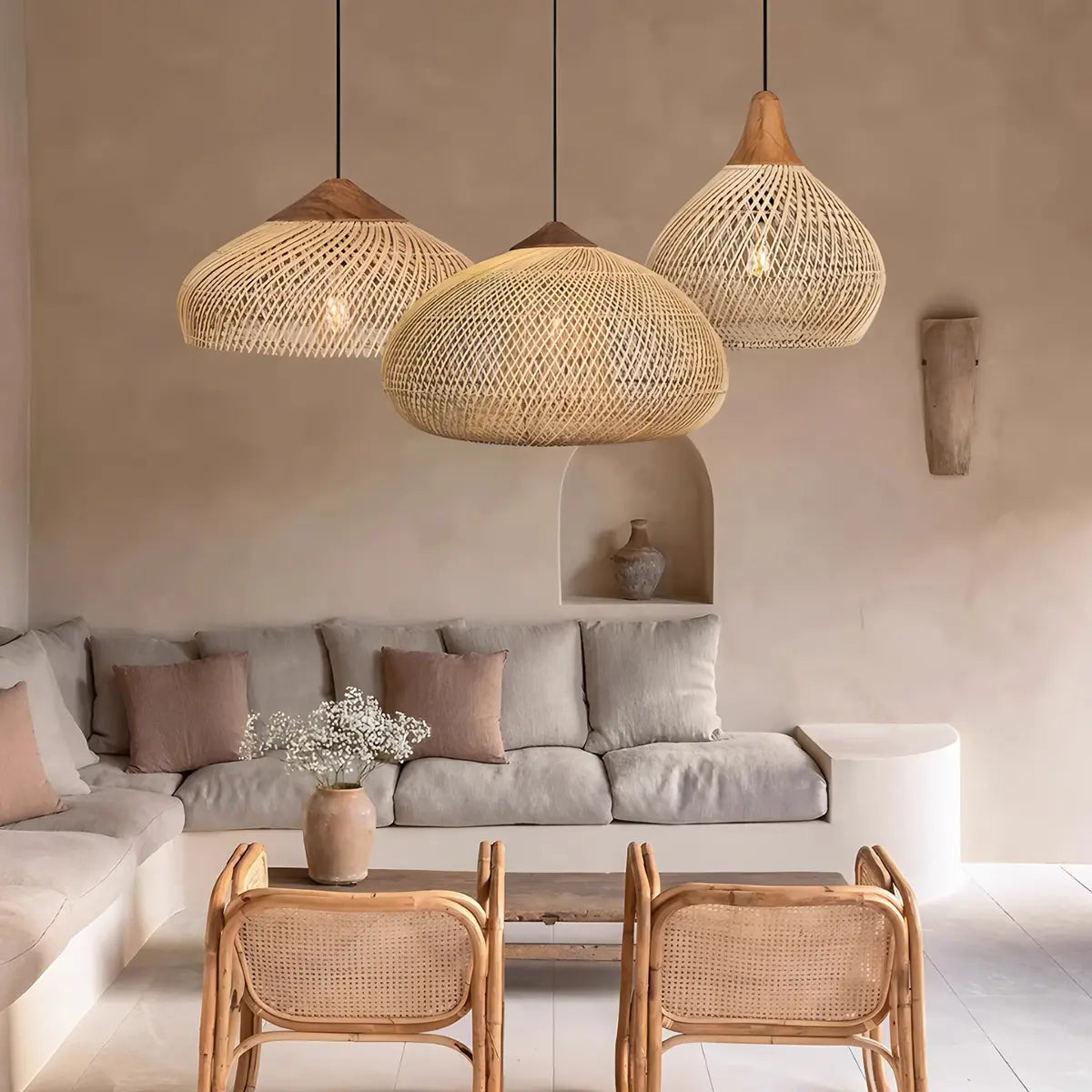 Antizer Rattan Lantern Pendant Light for Dining Room