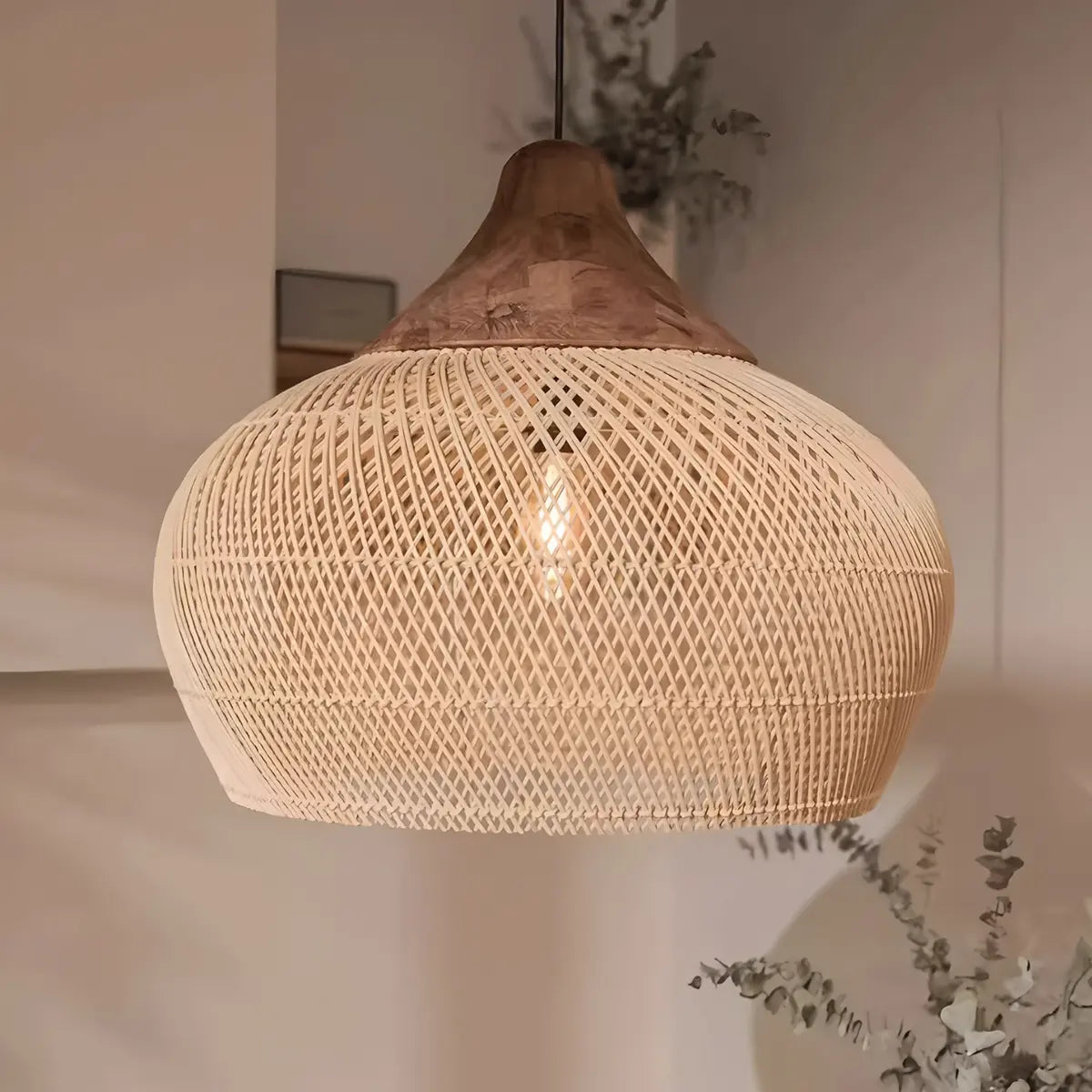 Antizer Rattan Lantern Pendant Light for Dining Room