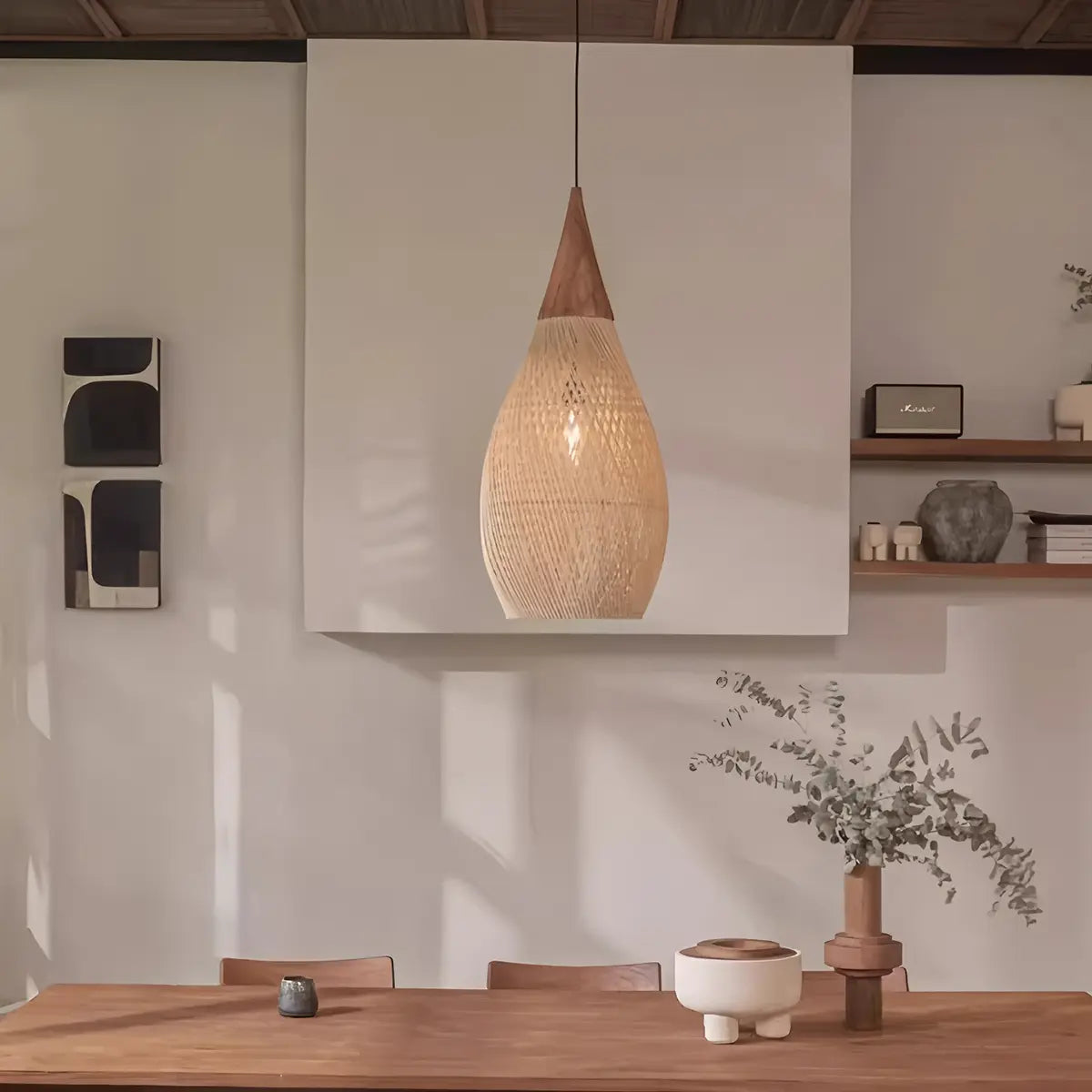 Antizer Rattan Lantern Pendant Light for Dining Room