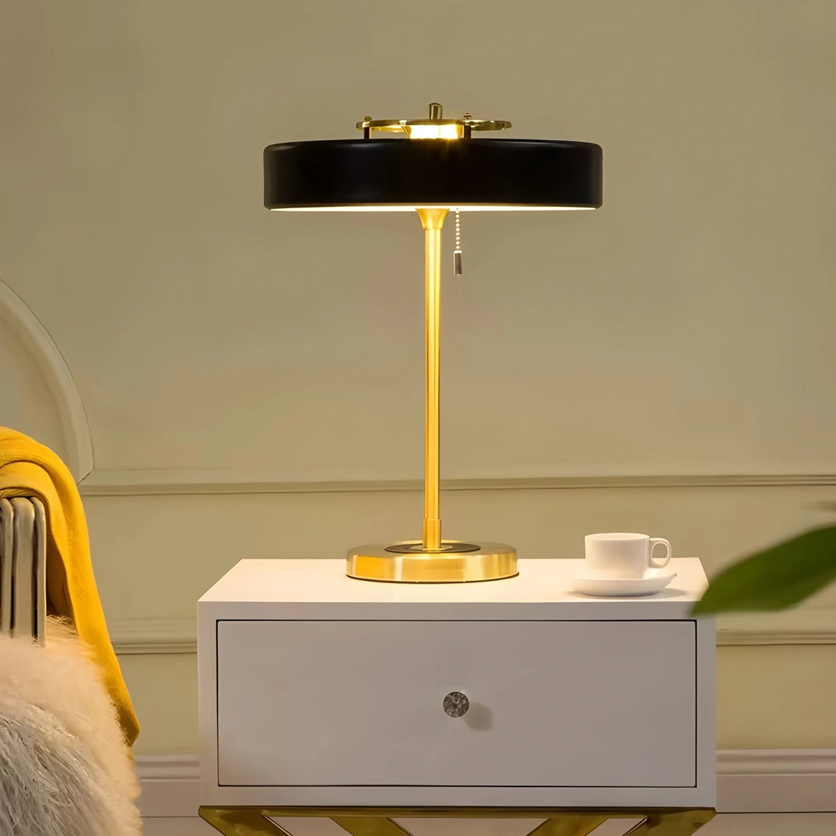 Antizer Mid-Century Round Table Lamp with Pull Chain