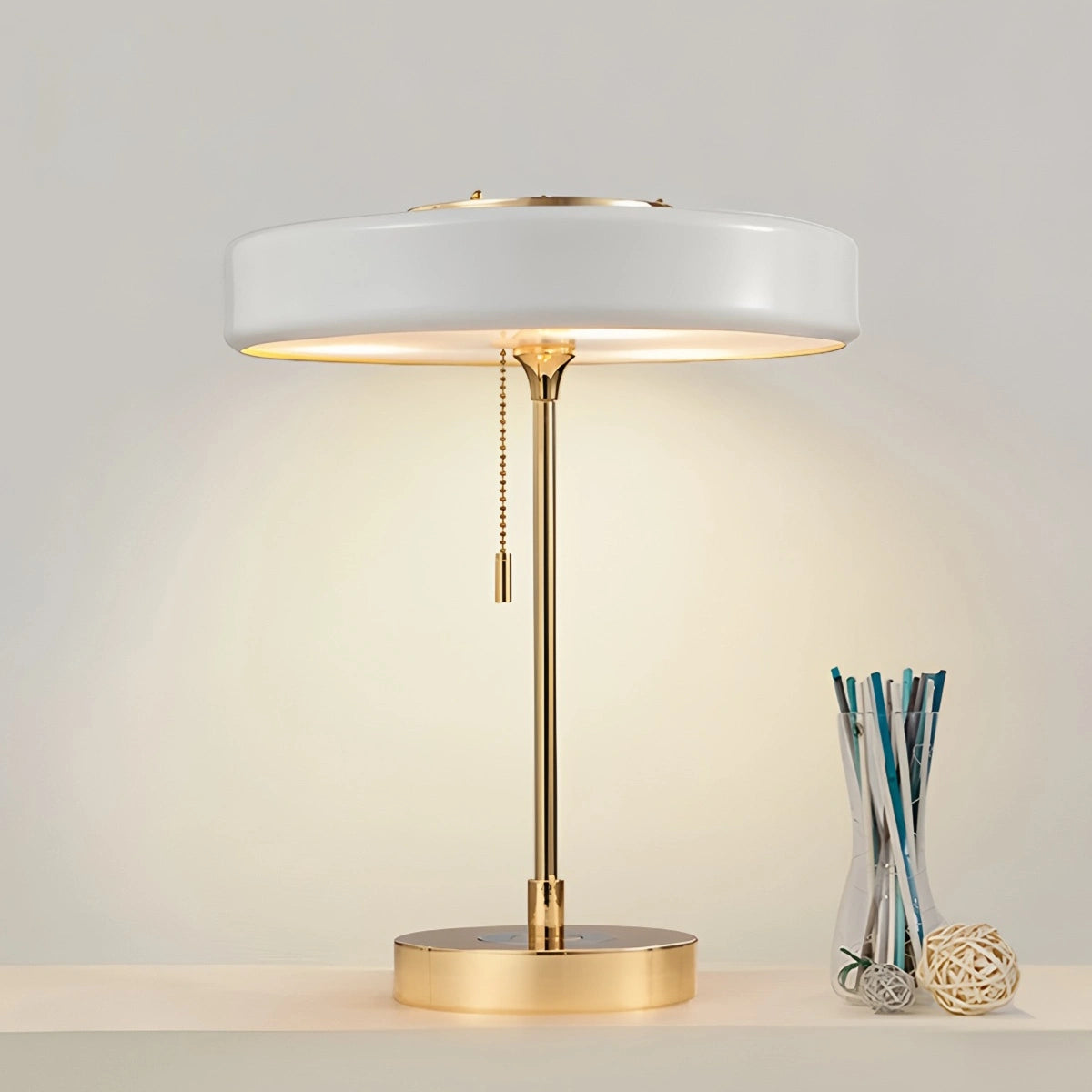 Antizer Mid-Century Round Table Lamp with Pull Chain