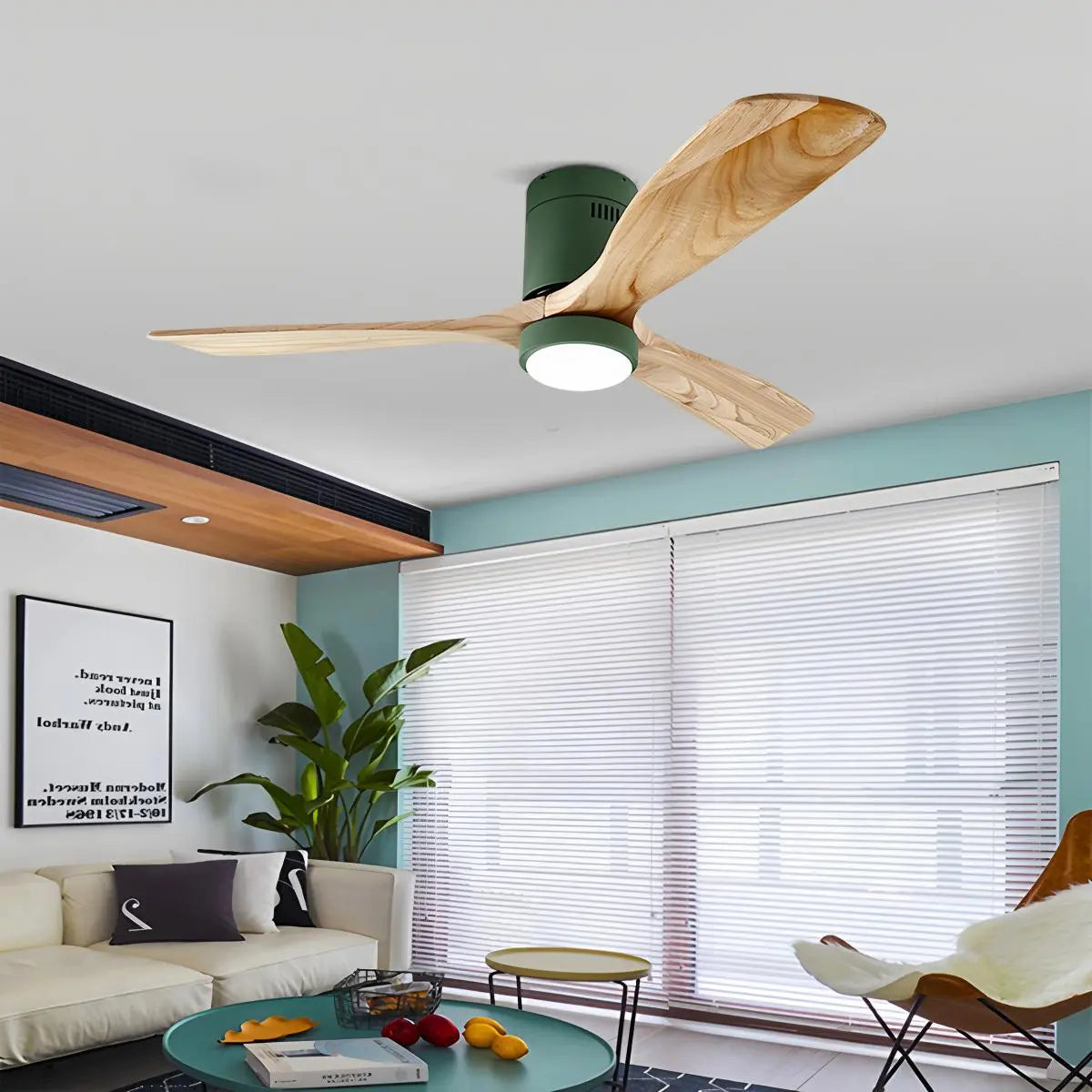 Antizer Mid-century Modern Hugger Ceiling Fan Lamp