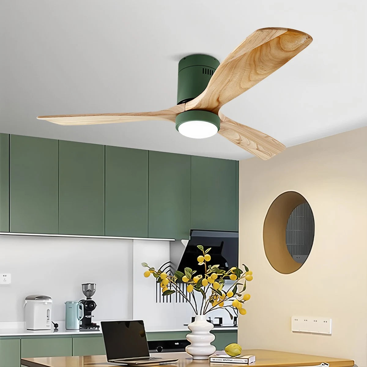 Antizer Mid-century Modern Hugger Ceiling Fan Lamp