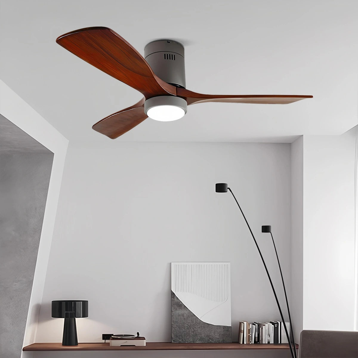 Antizer Mid-century Modern Hugger Ceiling Fan Lamp