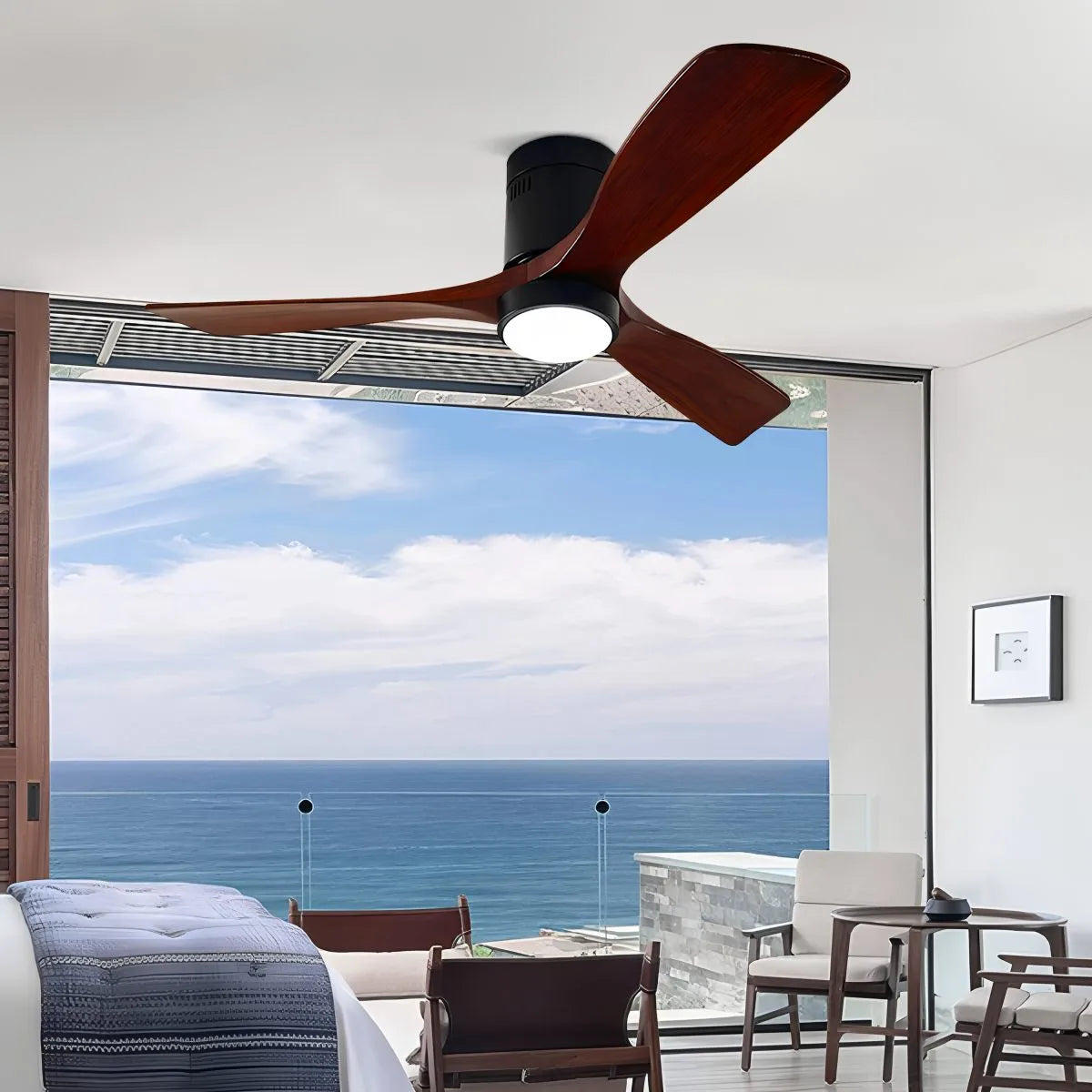 Antizer Mid-century Modern Hugger Ceiling Fan Lamp