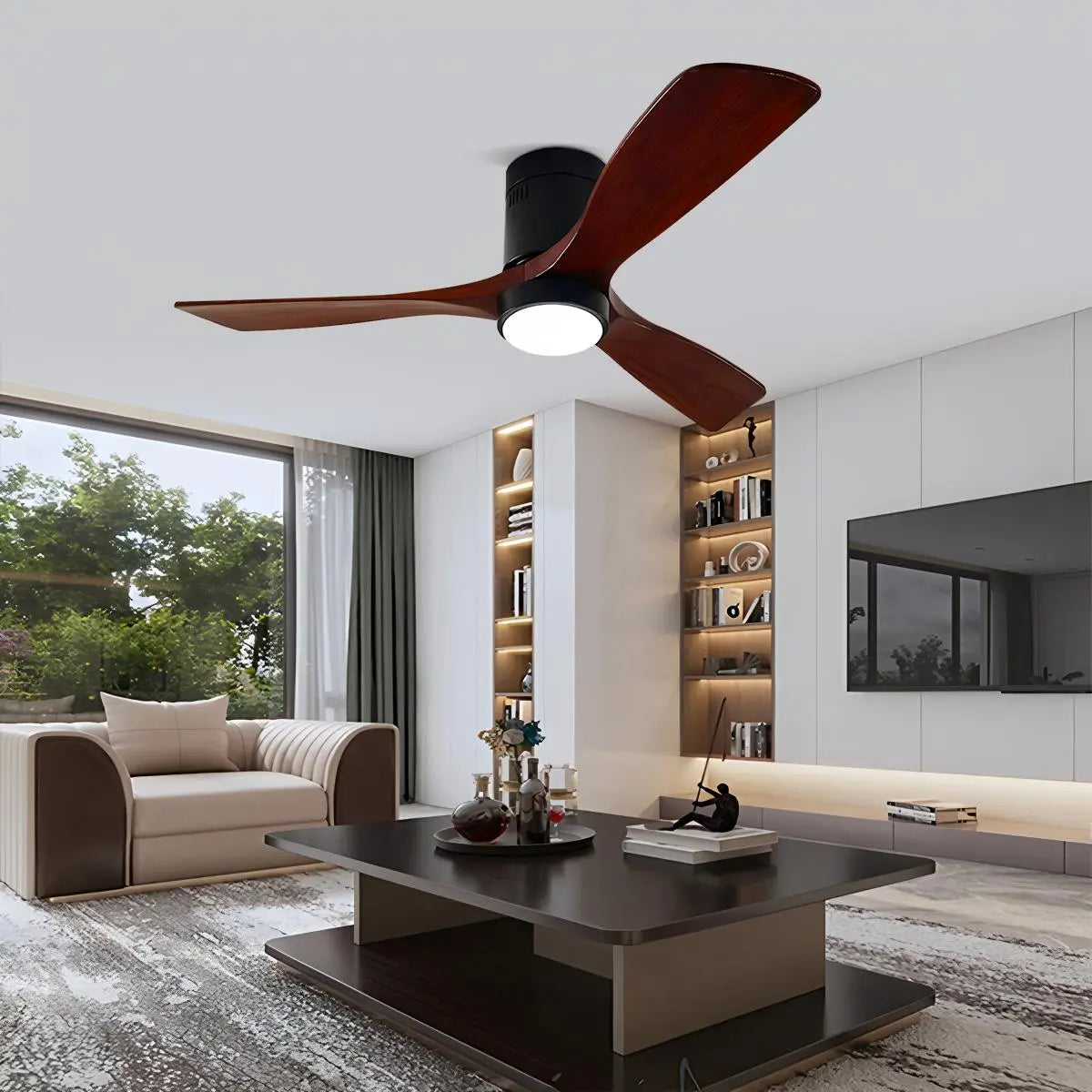 Antizer Mid-century Modern Hugger Ceiling Fan Lamp