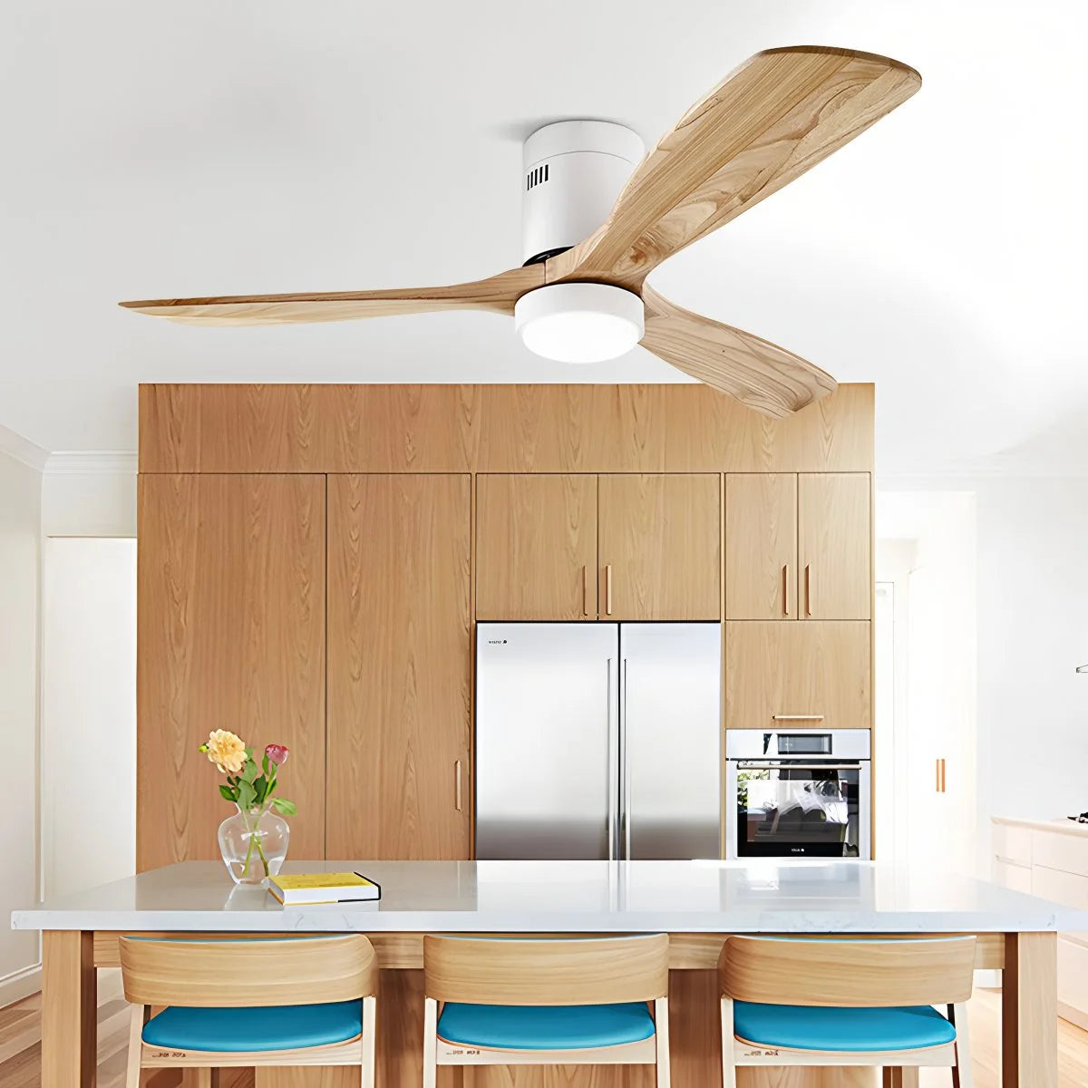 Antizer Mid-century Modern Hugger Ceiling Fan Lamp