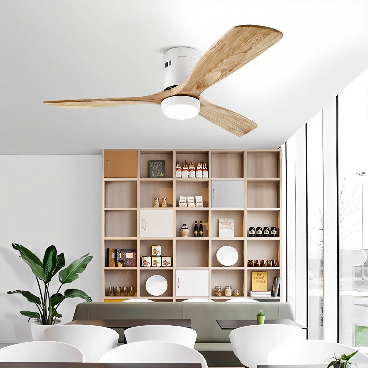 Antizer Mid-century Modern Hugger Ceiling Fan Lamp