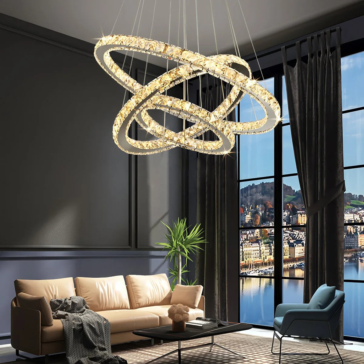 Antizer Modern Light Luxury Circular LED Crystal Chandelier
