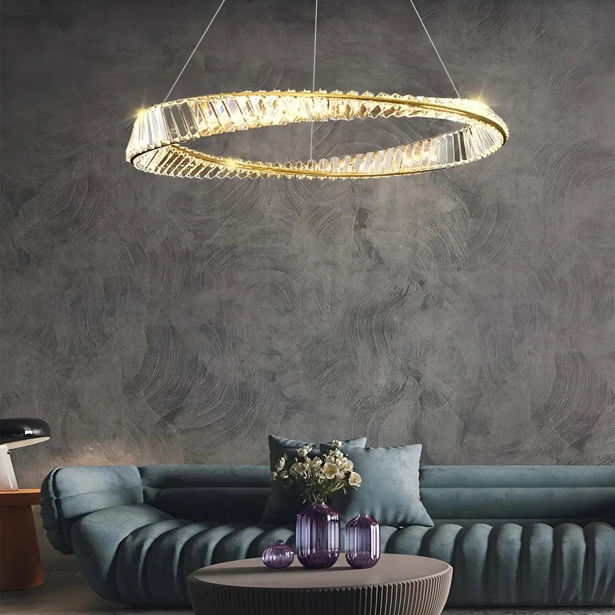 Antizer Modern Luxury Metal Glass Ring Chandelier