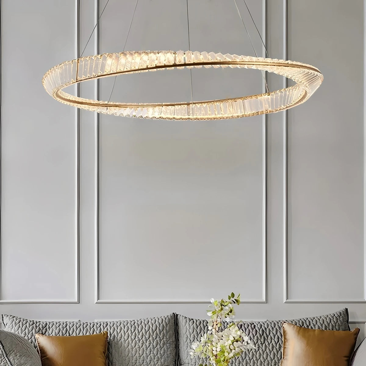 Antizer Modern Luxury Metal Glass Ring Chandelier