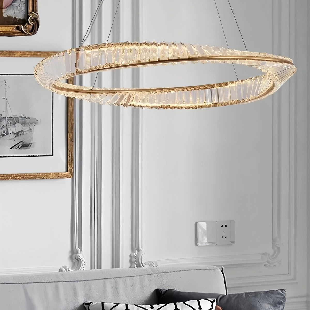 Antizer Modern Luxury Metal Glass Ring Chandelier