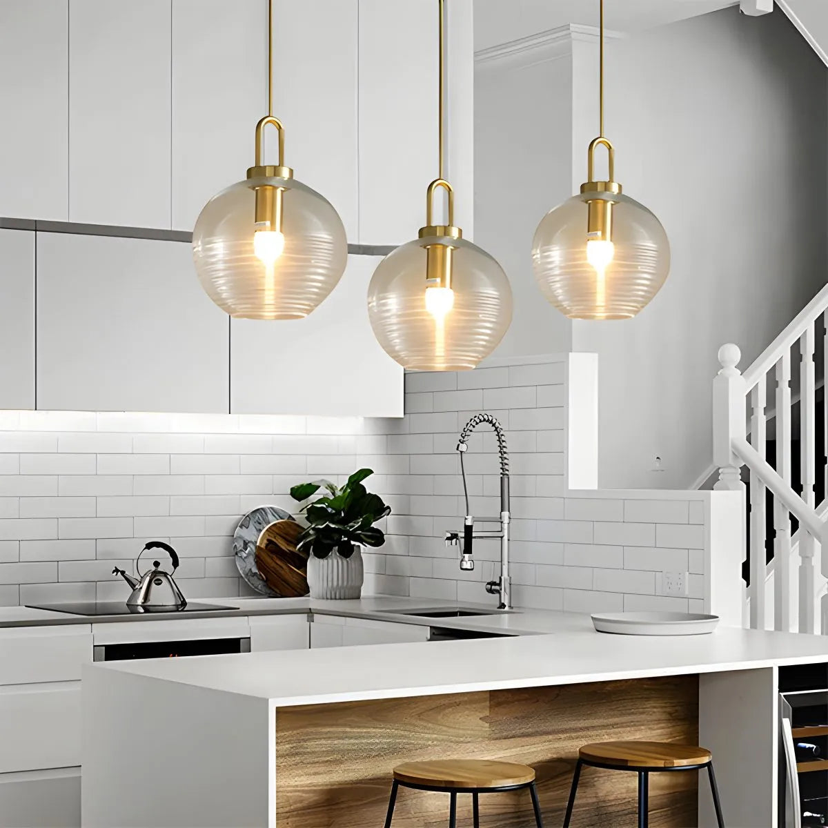 Antizer Modern Ribbed Clear Glass Pendant Light