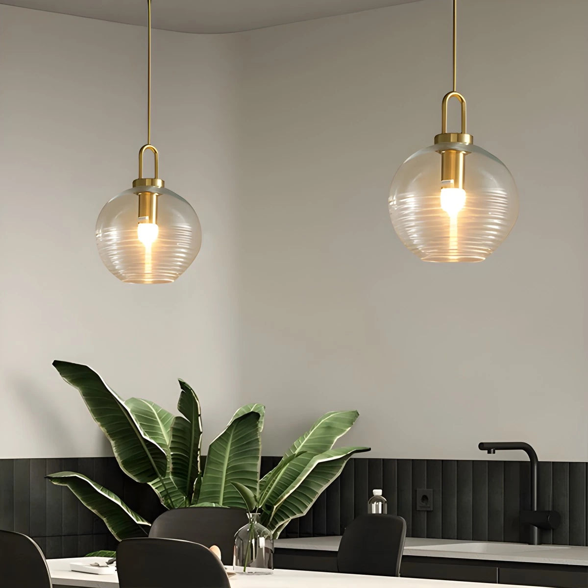 Antizer Modern Ribbed Clear Glass Pendant Light