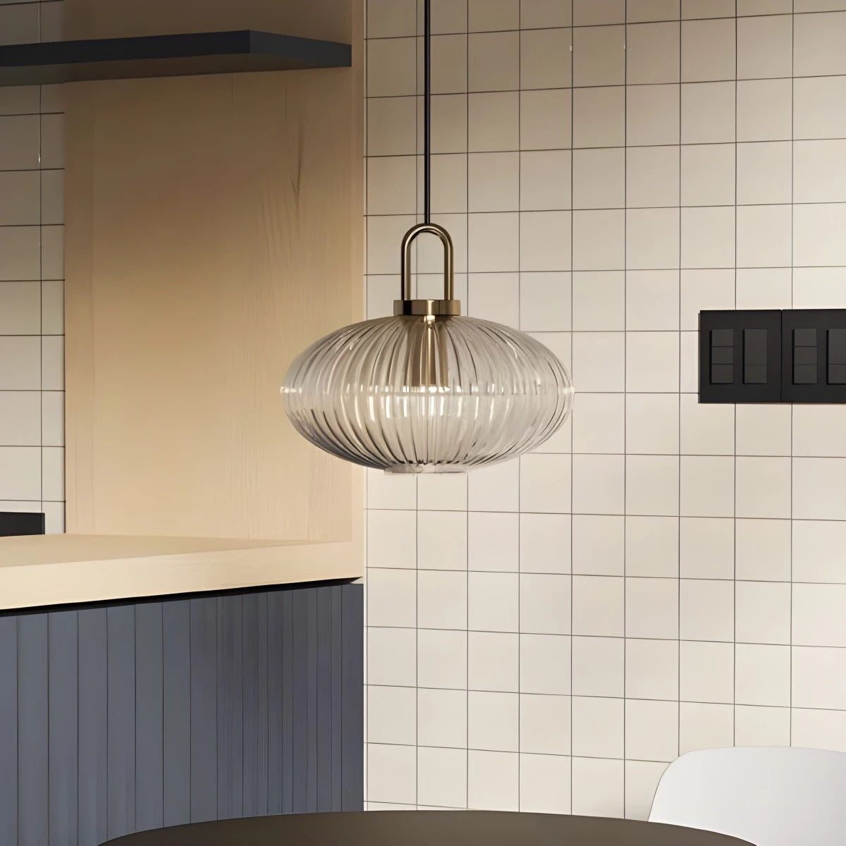 Antizer Modern Ribbed Clear Glass Pendant Light