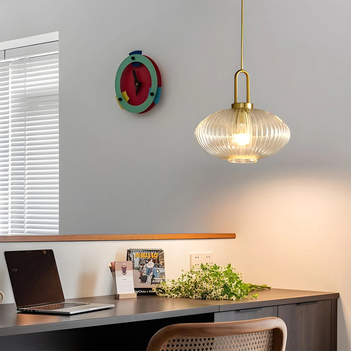 Antizer Modern Ribbed Clear Glass Pendant Light