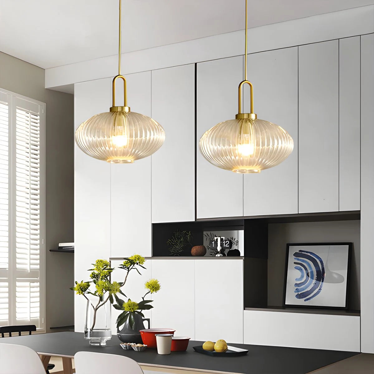 Antizer Modern Ribbed Clear Glass Pendant Light