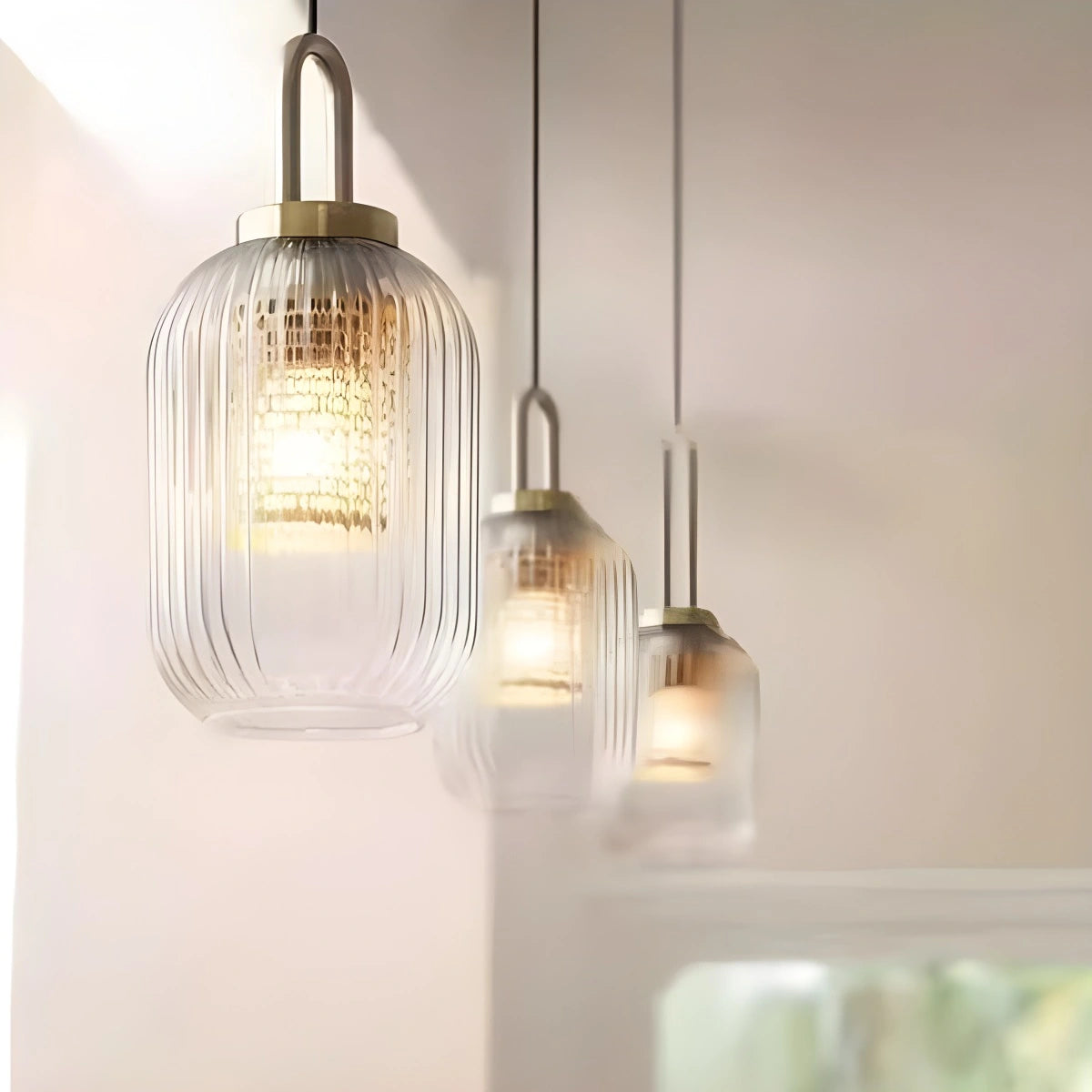 Antizer Modern Ribbed Clear Glass Pendant Light