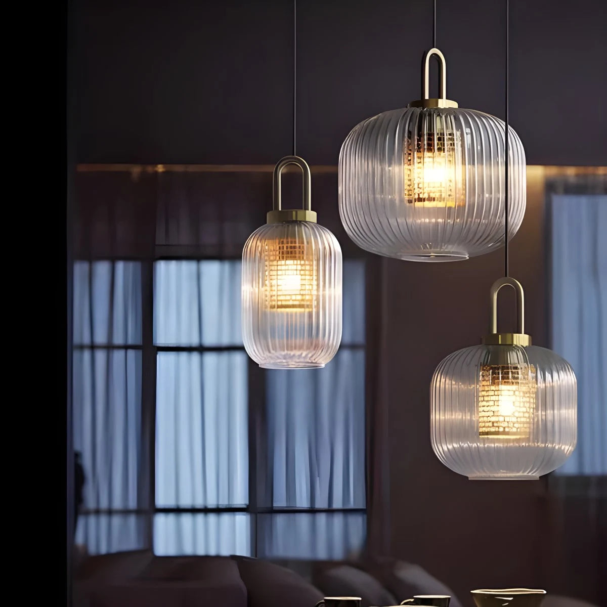 Antizer Modern Ribbed Clear Glass Pendant Light