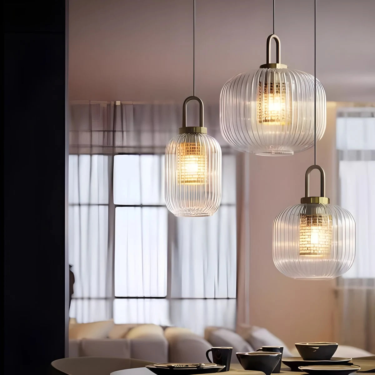 Antizer Modern Ribbed Clear Glass Pendant Light